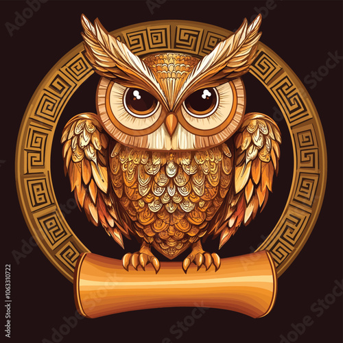 Cute ancient Greek owl symbol with detailed feathers and classical decorative style Vector
