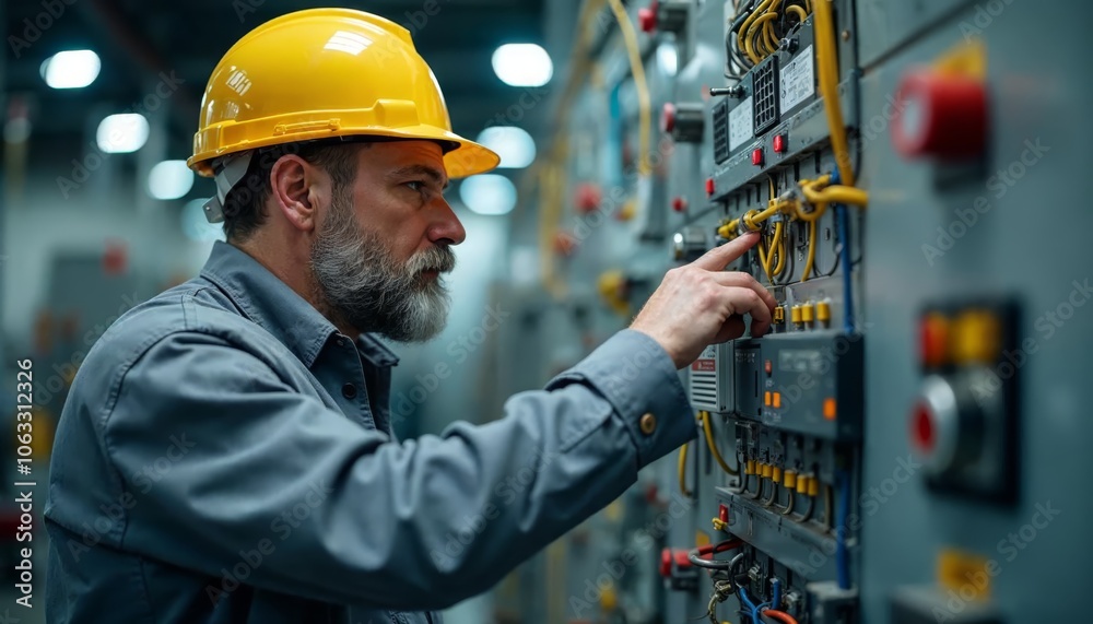 A Skilled Technician Inspects Electrical Panels in a Warehouse While Ensuring Safety Standards Are Met A Skilled Technician Inspects Electrical Panels in a Warehouse While Ensuring Safety Standards Are Met