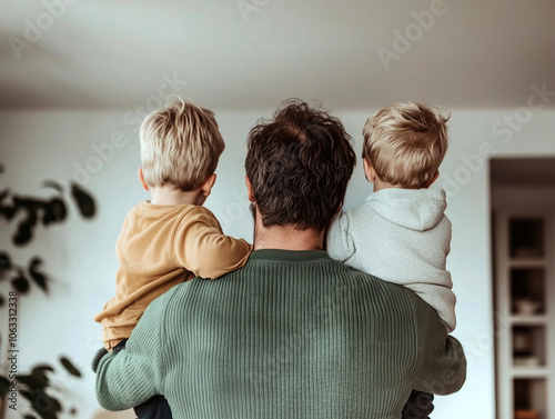 Father and Child Silhouetted Against Sunset in Cozy Home Setting
