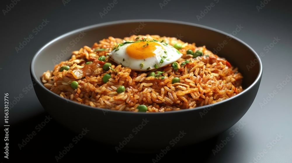 A bowl of seasoned rice garnished with green herbs, ready to be served as a meal. A bowl of seasoned rice garnished with green herbs, ready to be served as a meal.