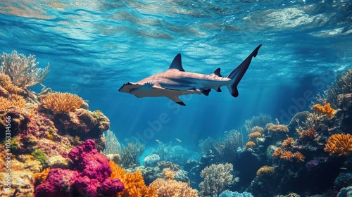 Shark Swimming Over Vibrant Coral Reef