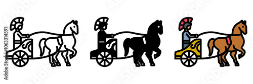 Chariot icon is a fast two-wheeled vehicle pulled by horses used in races battles and processions in ancient civilizations.