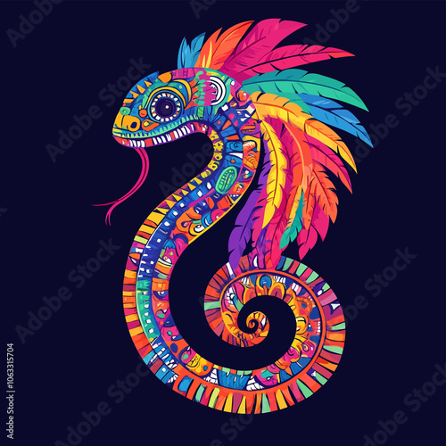 Cute Aztec Feathered Serpent with Vibrant Intricate 