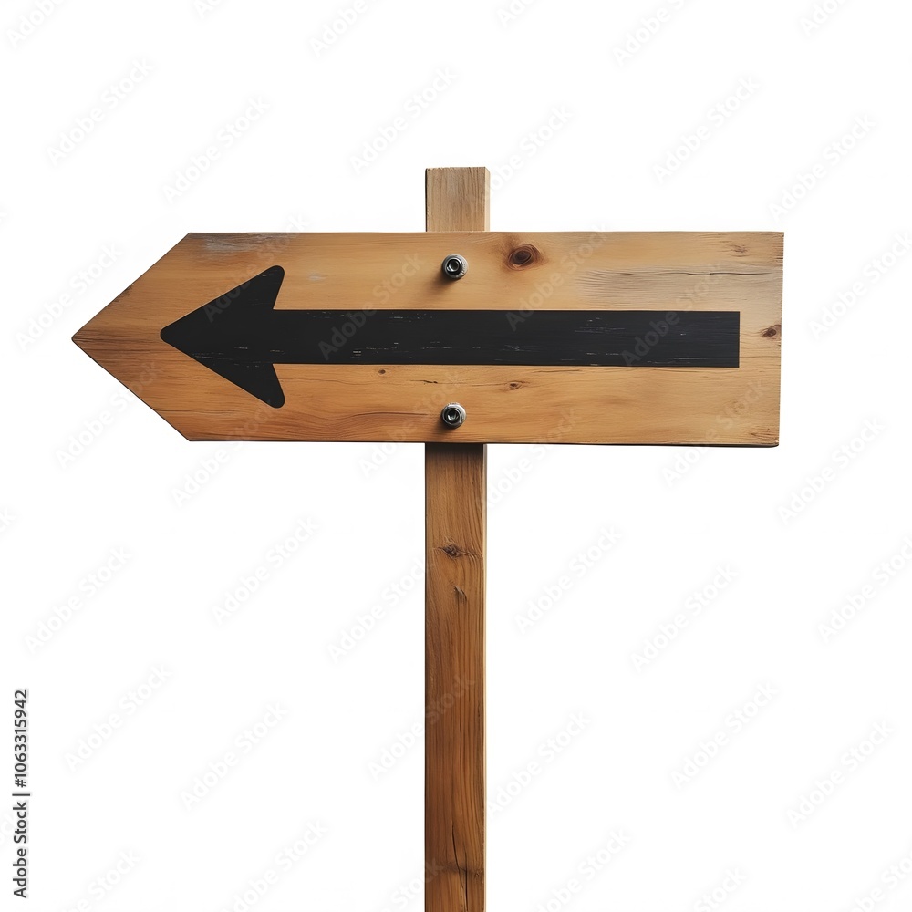Natural wooden arrow sign with grain texture ISOLTED IN WHITE BACKGROUND Natural wooden arrow sign with grain texture ISOLTED IN WHITE BACKGROUND