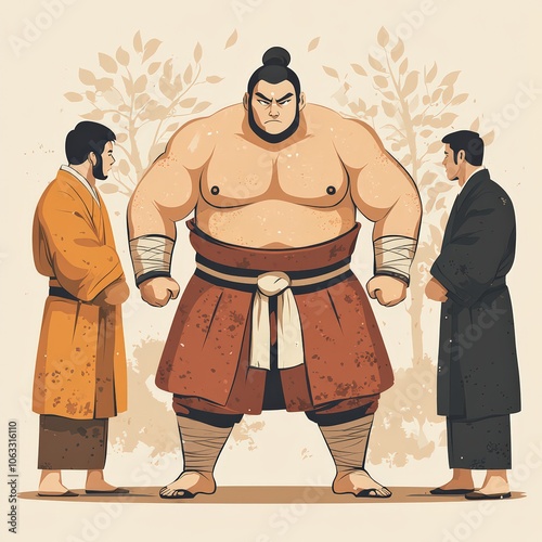 Vector of a sumo referee (gyoji) dressed in traditional attire, officiating a match photo