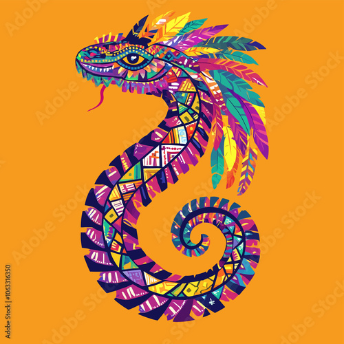 Cute Aztec Feathered Serpent with Vibrant Intricate 