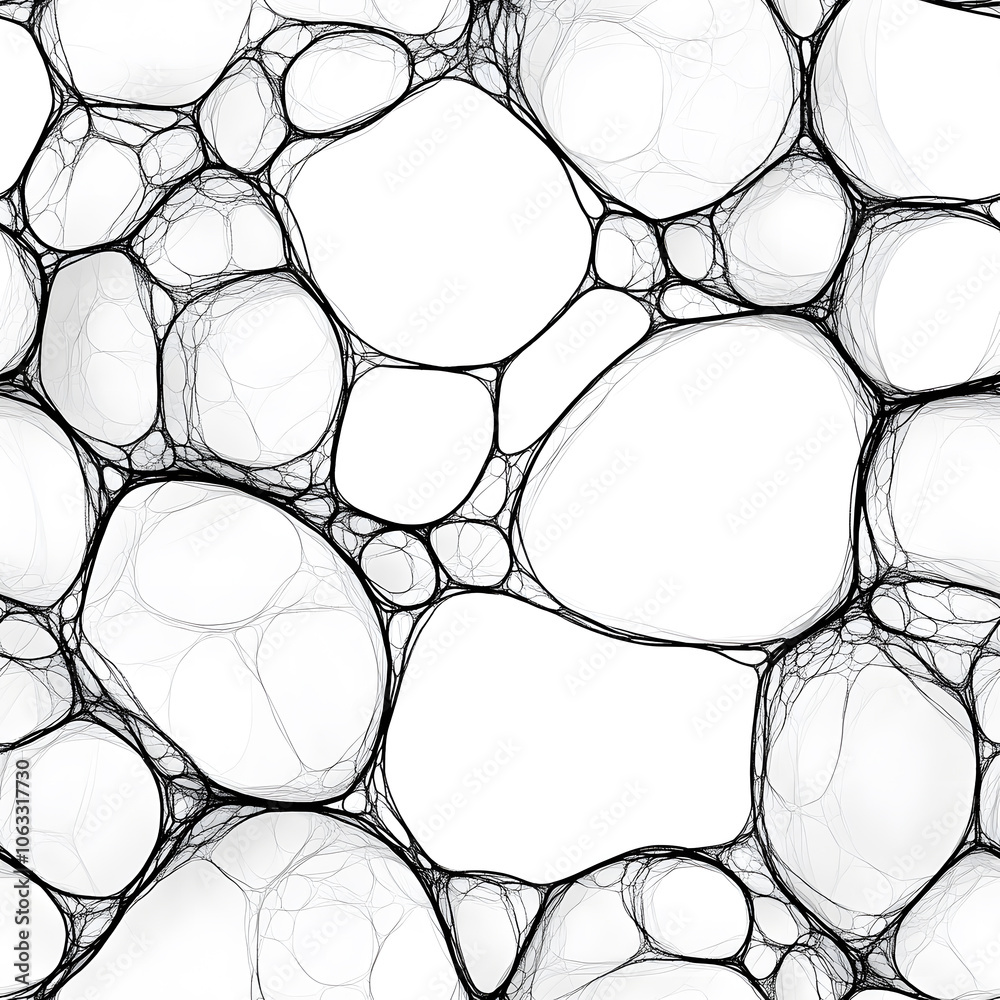 Naklejka premium Abstract Black Bubbles on White - Seamless Organic Pattern for Modern Backgrounds and Textures