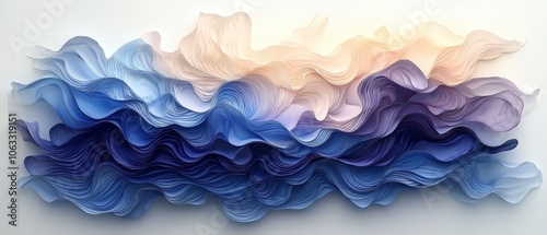 Abstract layered waves in soft colors resembling flowing water or fabric.