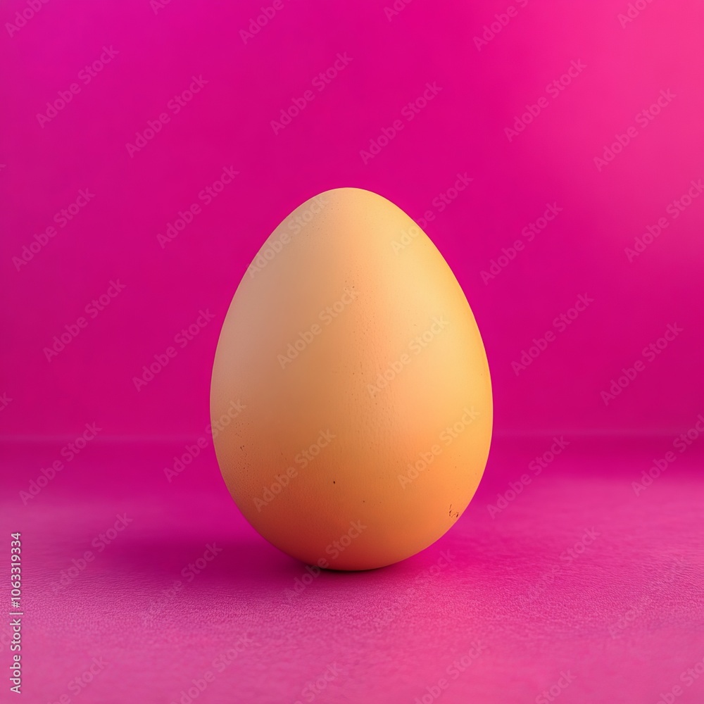 A single egg placed against a vibrant pink background. A single egg placed against a vibrant pink background.
