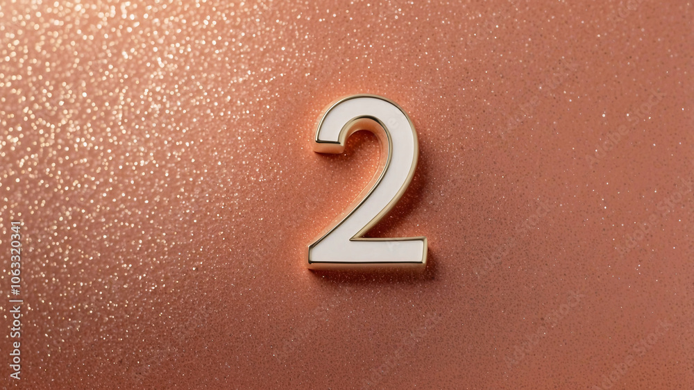 Naklejka premium Image of the number '2' in shiny white, set against a glittery, textured background, sparkling brightly.