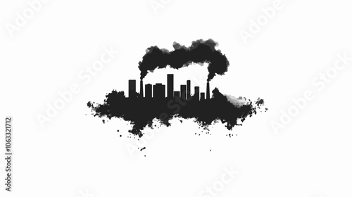 Black and white flat illustration on the topic of air pollution. Environmental pollution.