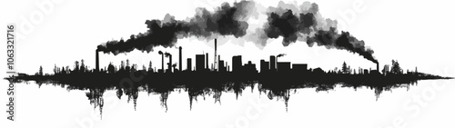 Black and white flat illustration on the topic of air pollution. Environmental pollution.