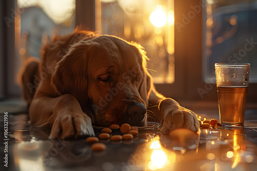 Cute Chesapeake Bay Retriever dog eating a treat