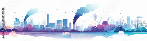 Flat illustration on the topic of air pollution. Environmental pollution.