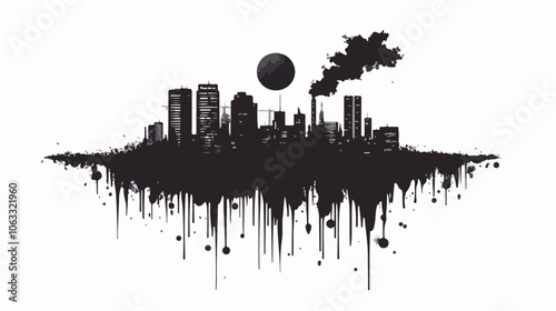 Black and white flat illustration on the topic of air pollution. Environmental pollution.