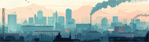 Flat illustration on the topic of air pollution. Environmental pollution.