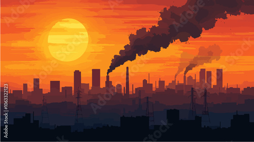 Flat illustration on the topic of air pollution. Environmental pollution.