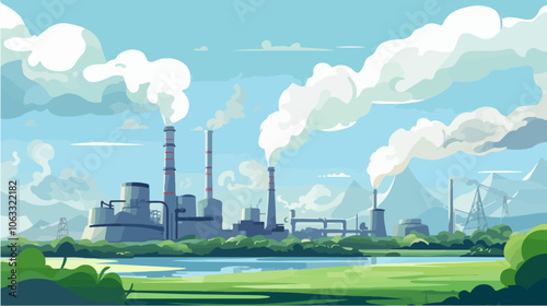 Flat illustration on the topic of air pollution. Environmental pollution.