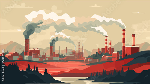 Flat illustration on the topic of air pollution. Environmental pollution.