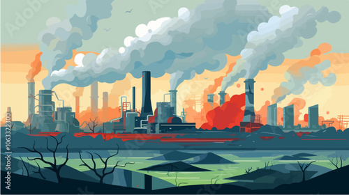 Flat illustration on the topic of air pollution. Environmental pollution.