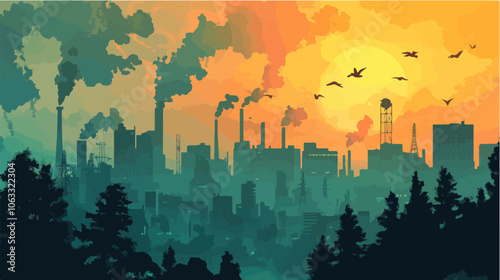 Flat illustration on the topic of air pollution. Environmental pollution.