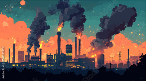 Flat illustration on the topic of air pollution. Environmental pollution.