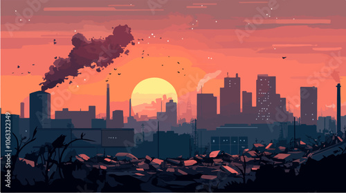 Flat illustration on the topic of air pollution. Environmental pollution.