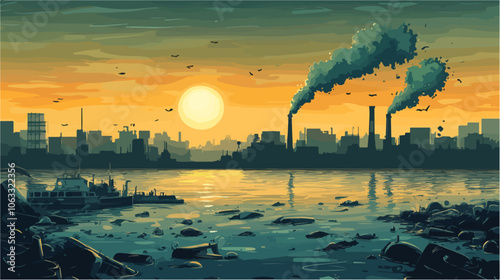 Flat illustration on the topic of air pollution. Environmental pollution.
