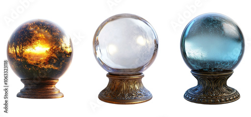 Set of glass crystal balls with Stand isolated on transparent or white background photo