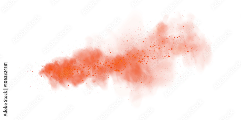 Fototapeta premium Fantastic red smoke background. Magic red smoke with glitter and small particles of twinkling stars. Fog with luminous particles. Red vapor with stardust. Morning fog over land or water surface, magic