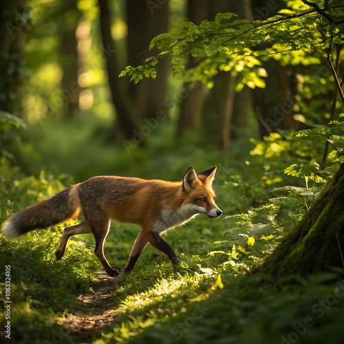 The fox walking in the jungle,ai gnerative
 photo