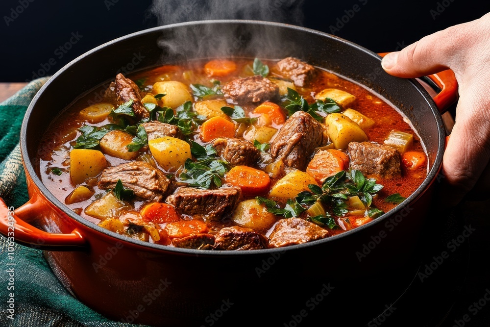 A person watching soup simmer in a pot, with gentle bubbles and steam rising as flavors blend together A person watching soup simmer in a pot, with gentle bubbles and steam rising as flavors blend together