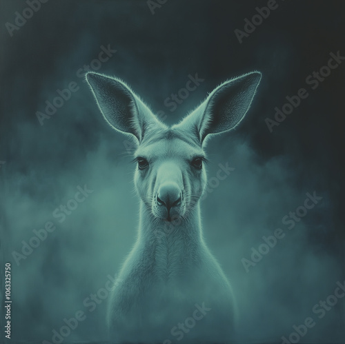 Kangaroo in the fog - art print 