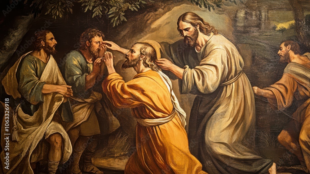 scene of Jesus restoring the ear of the servant after Peter cuts it off in the Garden of Gethsemane, a sign of Jesusâ€™ mercy even in his arrest,