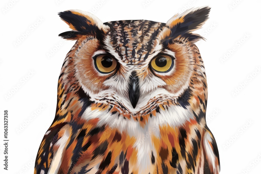 Fototapeta premium Owl on white background, painting style.