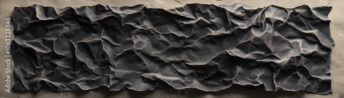 Crumpled Black Fabric on a Light Brown Background