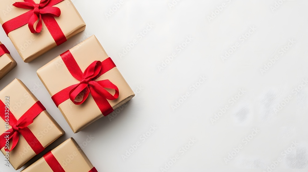 Four Gift Boxes with Red Ribbons on White Background Four Gift Boxes with Red Ribbons on White Background