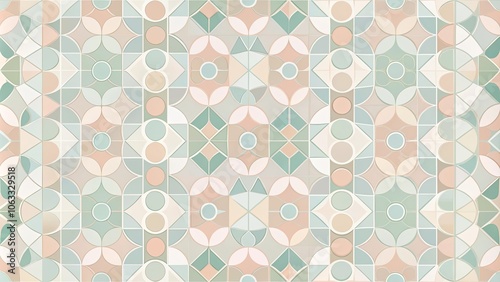 Abstract Geometric Pattern with Interlocking Circles and Curved Lines in Pastel Tones
