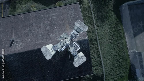 An Aerial View of a Futuristic Satellite Captured from Above, Showcasing Advanced Technology