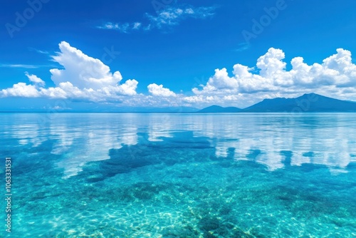 Reflections of scattered clouds on a clear, shimmering body of water, enhancing the visual depth