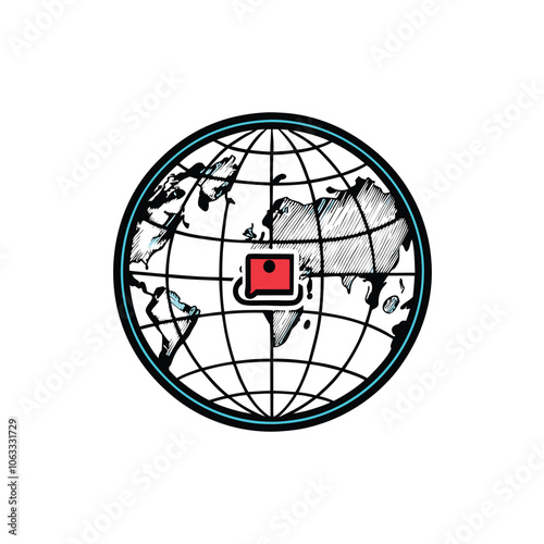 A circular logo featuring a stylized world map with a delivery icon integrated into the design.