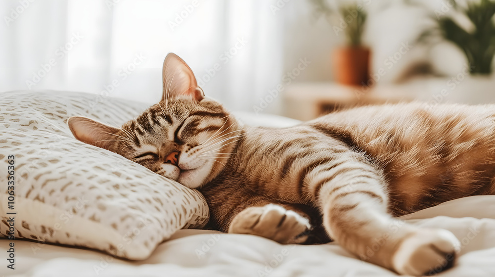 A Sweet Dream: The Peaceful Slumber of an American Shorthair Cat on a Soft Pillow in a Cozy Bedroom A Sweet Dream: The Peaceful Slumber of an American Shorthair Cat on a Soft Pillow in a Cozy Bedroom