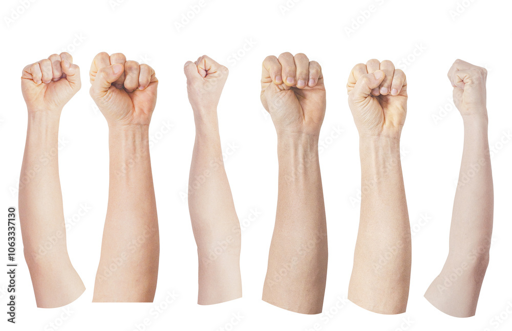 Set of Male clenched fist isolated on white background with clipping path. Set of Male clenched fist isolated on white background with clipping path.