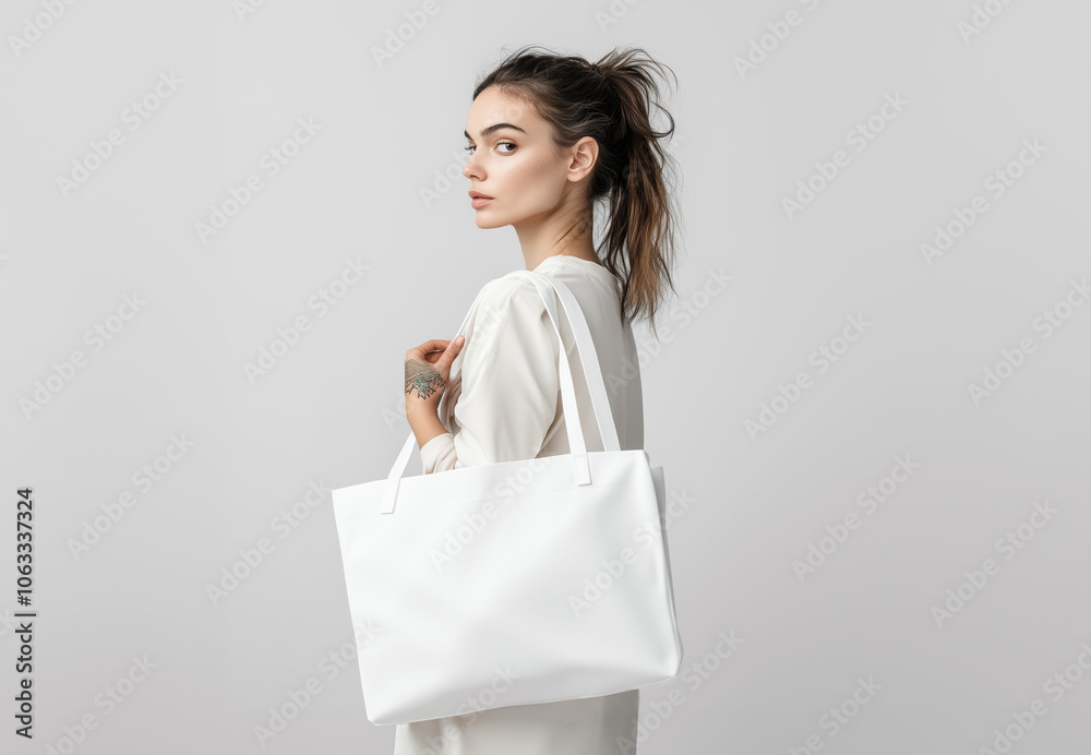 Tote bag mockup. Style person with shopping eco tote bag mock-up. Minimalist modern fashion look with dim clothing. Template mockup nature tote bag. Realistic style photo Tote bag mockup. Style person with shopping eco tote bag mock-up. Minimalist modern fashion look with dim clothing. Template mockup nature tote bag. Realistic style photo