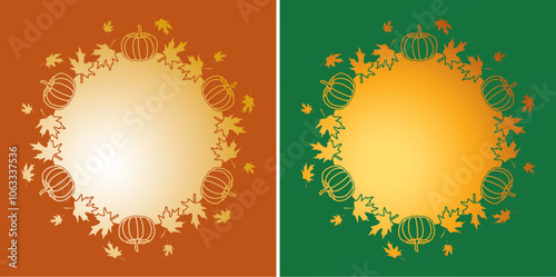 Obraz na płótnie autumn maple leaves and pumpkins. cut out. vector decorative frames on color backgrounds w salonie