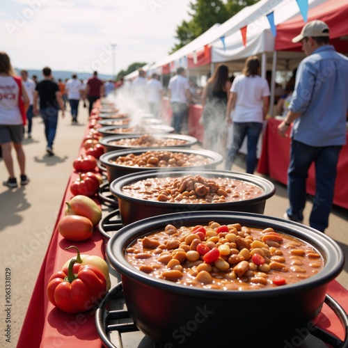 Animated pastel illustration showcasing a lively chili cook-off scene at an American festival photo