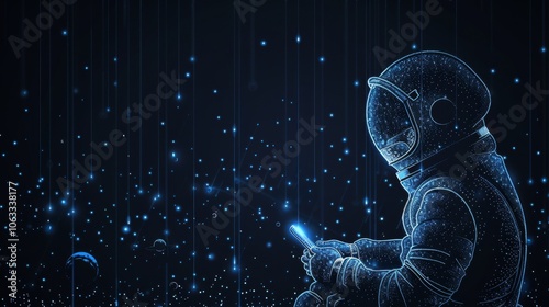 An astronaut sits in the vastness of space, focused on coding as planets and stars surround the tranquil environment. Generative AI