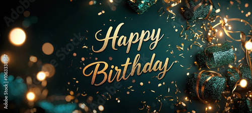 Luxurious Emerald Green and Gold Foil Happy Birthday Card Design for Elegant Celebrations