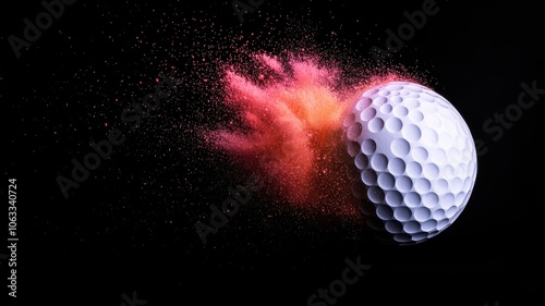 Golf ball explodes with colorful powder on impact, capturing the thrill of the game