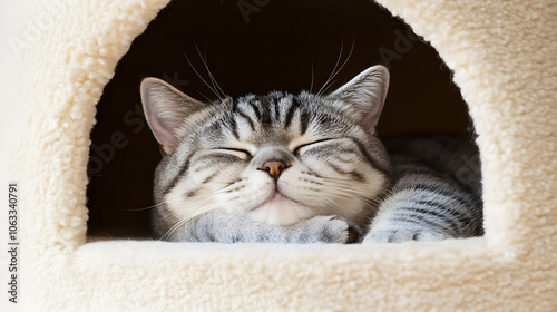 Capture the Serenity of an Elegant American Wirehair Cat Sleeping in a Cozy Nook